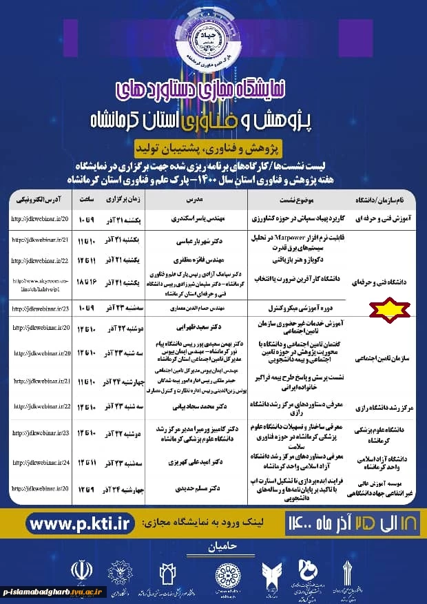 وبینار دست آوردهای پژوهشی و فناوری استان کرمانشاه در هفته پژوهش آذر 1400 در پارک علم وفناوری استان کرمانشاه