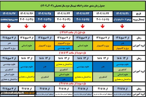 زمان بندی  انتخاب واحد و حذف ؛ اضافه نیمسال دوم بهمن 1402 (022) 2