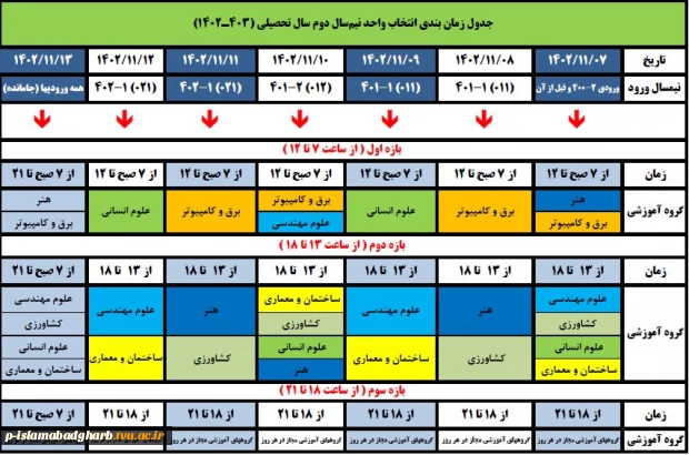 زمان بندی  انتخاب واحد و حذف ؛ اضافه نیمسال دوم بهمن 1402 (022) 3